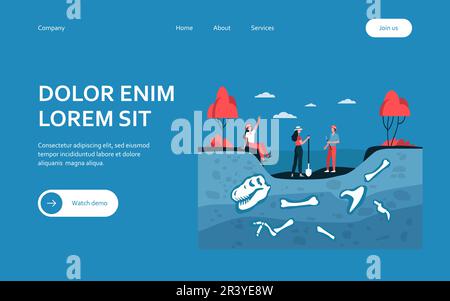 Gruppo di archeologi alla scoperta di fossili Illustrazione Vettoriale