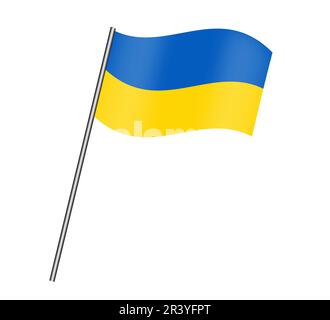 Bandiera realistica dell'Ucraina. Flag vettoriale su un bastone. Bandiera dell'Ucraina su sfondo bianco Illustrazione Vettoriale