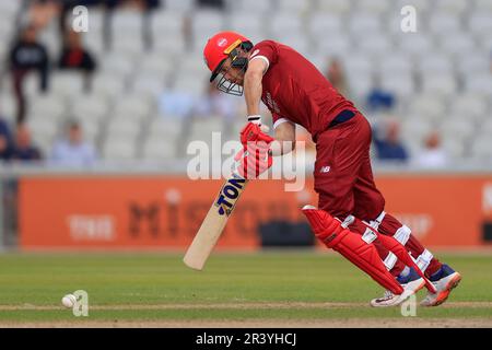 Phil Salt of Lanashire Lightning batting durante la partita Vitality Blast Lancashire Lightning vs Leicestershire Foxes a Old Trafford, Manchester, Regno Unito, 25th maggio 2023 (Photo by Conor Molloy/News Images) Foto Stock