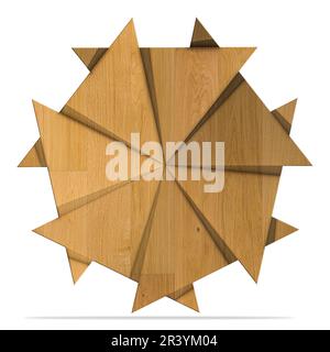 Pannello di legno marrone mobili cerchio rotondo spirale motivo sfondo frattale. Elemento decorativo a parete per mobili. Sfondo frattale in legno, isolato. Foto Stock