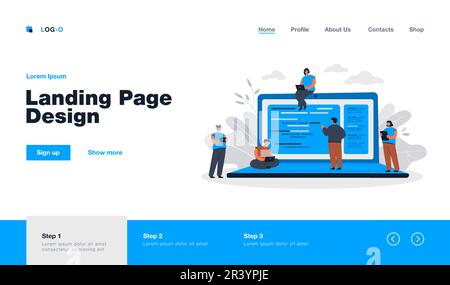 Cartoon piccoli programmatori e programmatori che lavorano con i computer Illustrazione Vettoriale