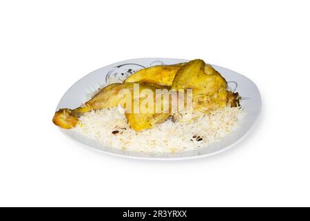 Chicken Kabsa - piatti a riso misto che provengono dallo Yemen. Cibo medio-orientale. - immagine Foto Stock