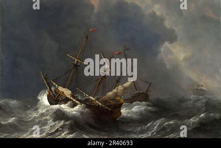 Titolo completo: Three Ships in a Gale artista: Willem van de Velde Data di creazione: 1673 Foto Stock