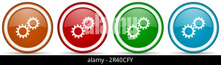 Ingranaggio, icone lucide a ruota dentata, set di pulsanti dal design moderno per applicazioni web, internet e mobili in quattro colori opzioni isolate su sfondo bianco Foto Stock