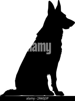 Seduto tedesco Shepherd cane silhouette isolato su uno sfondo bianco. Illustrazione vettoriale Illustrazione Vettoriale