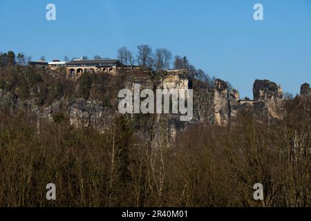 Il Bastei - famosa calamita turistica della Svizzera Sassone 1 Foto Stock