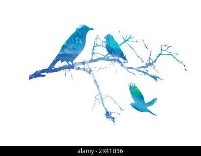 Blue Birds sono seduti su un ramo. Illustrazione vettoriale Illustrazione Vettoriale