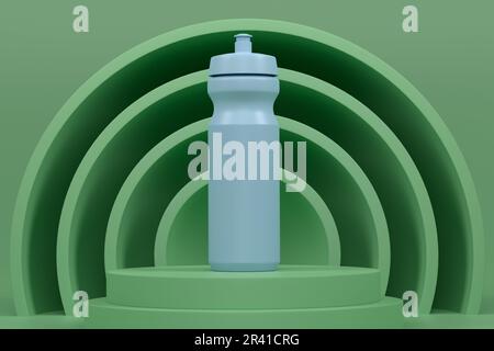 Agitatore sportivo in plastica sul podio del cilindro con gradini su sfondo monocromatico. 3d rendering di prodotti espositore come accessori sportivi per il gioco di squadra Foto Stock