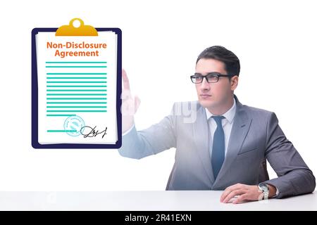 Uomo d'affari nel concetto di accordo di non divulgazione Foto Stock