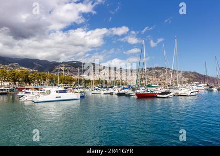 Porto turistico con barche a Funchal sull'isola di Madeira in Portogallo Foto Stock