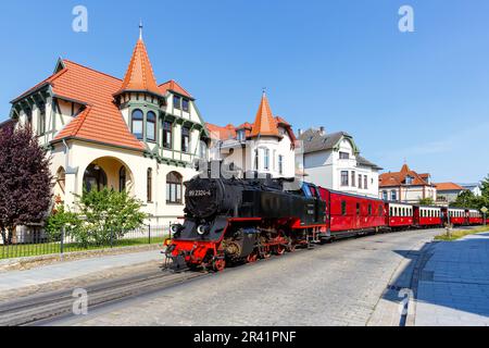 Treno a vapore della locomotiva a vapore BÃ¤derbahn Molli a Bad Doberan, Germania Foto Stock