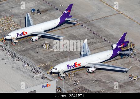 FedEx Express Aircraft Los Angeles Airport in USA vista aerea Foto Stock