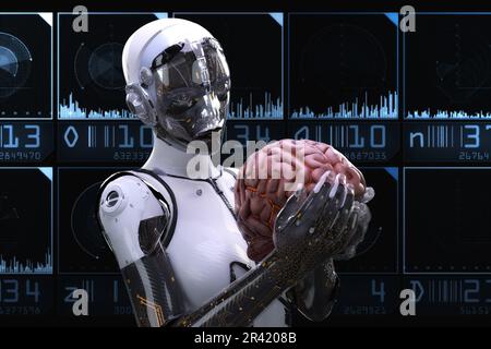 Artistic 3D illustration of a cyborg with artificial intelligence Foto Stock
