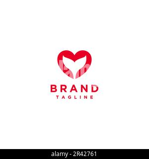 Balena coda Silhouette nel cuore simbolo. Semplice logo design per gli amanti del mare, ambientalisti, veterinari e aziende impegnate nel settore medico Illustrazione Vettoriale