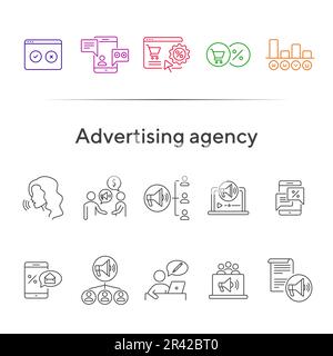 Icone di agenzia pubblicitaria Illustrazione Vettoriale