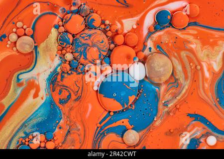 Bolle di sfere d'olio in pittura acrilica astratta risorsa di fondo Foto Stock