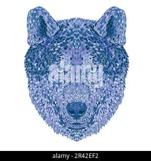 Illustrazione in stile pointillista, impressionista o pop art della testa di un lupo, Canis lupus, lupo grigio o lupo grigio visto di fronte su backgrou isolato Foto Stock