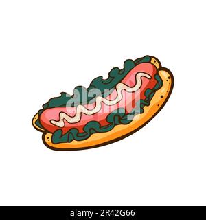 Icona hot dog. Illustrazione vettoriale del fast food. Isolato su sfondo bianco. Illustrazione Vettoriale