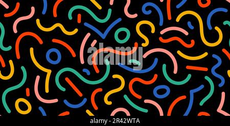 Coloratissimo motivo senza cuciture. Sfondo ripetuto di squiggle astratto. Semplici graffiature e forme carta da parati. Stampa in tessuto o tessuto. Sfondo vettoriale. Illustrazione Vettoriale