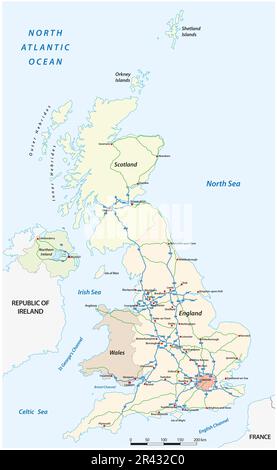 Mappa dettagliata dei vettori autostradali del Regno Unito Foto Stock