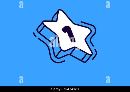 Icona a stella isometrica con il numero uno isolato su sfondo blu, elemento di design per infografiche aziendali, classificazione o simbolo di classificazione di hotel o ristoranti, recensione clienti 3D illustrazione grafica vettoriale Illustrazione Vettoriale