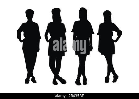 Silhouette femminile da panettiere su sfondo bianco. Set di illustrazioni per la silhouette del panificio da donna. Panettiere ragazza con facce anonime, corpo pieno si Illustrazione Vettoriale