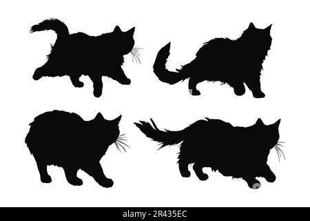 Carino disegno del vettore domestico del gatto su uno sfondo bianco. Carino gatto camminare silhouette design bundle. Vettore set silhouette in piedi felino. Gatto in piedi in d Illustrazione Vettoriale