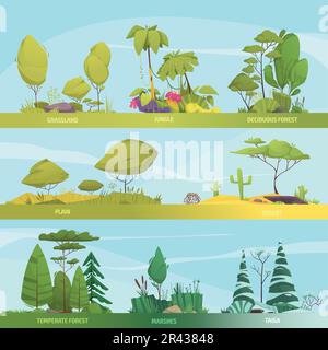 Tipi di ecosistema cartoni animati con composizione temperata di foreste e deserti isolato illustrazione vettoriale Illustrazione Vettoriale