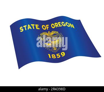 Vettore di flusso ondeggiante corretto Oregon o flag di stato isolato su sfondo bianco Illustrazione Vettoriale