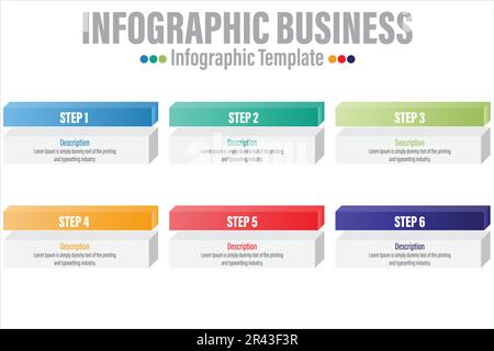 6 passi, sei elementi a forma di cubo 6 opzione 3D con passi, mappa stradale, opzioni, milestone, timeline, processi o flusso di lavoro.visualizzazione dei dati aziendali.Creative Illustrazione Vettoriale