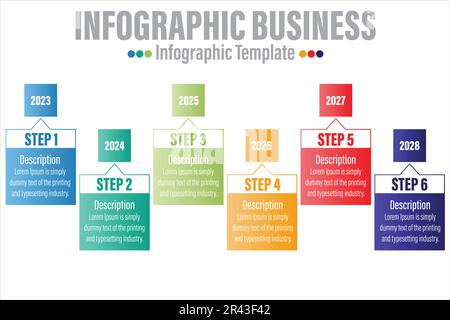 Modello di opzioni per il numero di infografiche astratte con sei passaggi da 6 a 6. Può essere utilizzato per il layout del flusso di lavoro, il diagramma, le opzioni delle fasi aziendali, il divieto Illustrazione Vettoriale