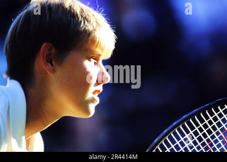 Anke Huber, deutsche Tennisspielerin, auf dem Tennisplatz. Foto Stock