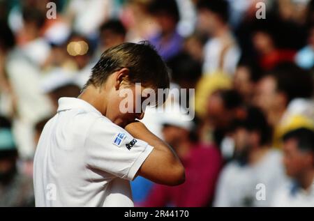 Anke Huber, deutsche Tennisspielerin, auf dem Tennisplatz. Foto Stock