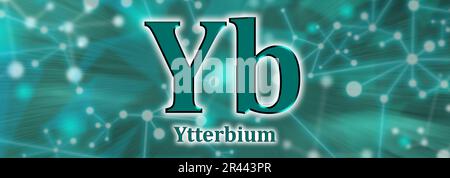 Simbolo Yb. Elemento chimico di itterbio su sfondo verde della rete Foto Stock