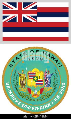 Hawaii US state Flag e Coat of Arm Design Illustrazione Vettoriale