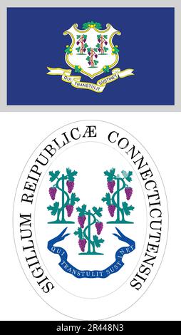 Connecticut US state Flag e Coat of Arm Design Illustrazione Vettoriale