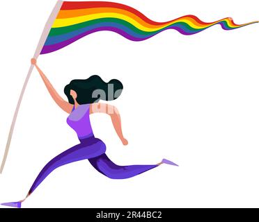 Running Woman tiene una bandiera di orgoglio isolata su sfondo bianco. Illustrazione vettoriale Illustrazione Vettoriale