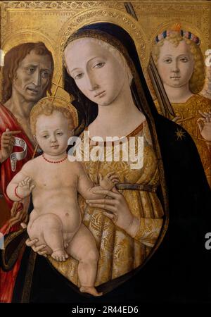 La Madonna con Bambino e San Giovanni Battista e San Michele Arcangelo, di Matteo di Giovanni, circa 1490, Foto Stock