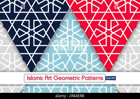 Arte Islamica motivi geometrici, disegno Arabesque collezione decorativa, sfondo ornamento islamico immagine vettoriale Illustrazione Vettoriale