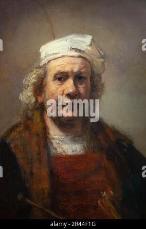 Ritratto dell'artista, con due cerchi, Rembrandt, circa 1665, dettaglio, Foto Stock