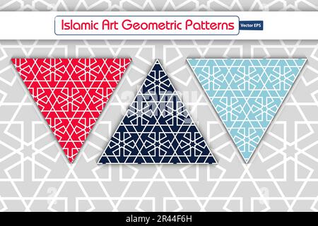 Arte Islamica motivi geometrici, disegno Arabesque collezione decorativa, sfondo ornamento islamico immagine vettoriale Illustrazione Vettoriale