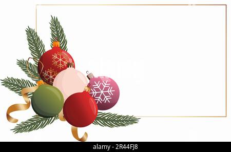 Natale giocattoli wreath clipart, palle illustrazione set cornice. Palla di vetro di Natale. Modello di decorazione per le vacanze. Decorazione dell'albero di natale di Capodanno. Foto Stock
