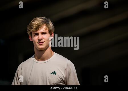 Gotzis, Austria. 26th maggio, 2023. L'atleta belga Jente Hauttekeete ha ritratto in azione durante una sessione di allenamento in vista dell'Hypo-Meeting, IAAF World Combined Events Challenge, nello stadio Mosle di Gotzis, Austria, venerdì 26 maggio 2023. FOTO DI BELGA JASPER JACOBS Credit: Belga News Agency/Alamy Live News Foto Stock