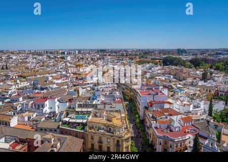 Vista aerea di Siviglia con Calle Mateos Gago - Siviglia, Andalusia, Spagna Foto Stock