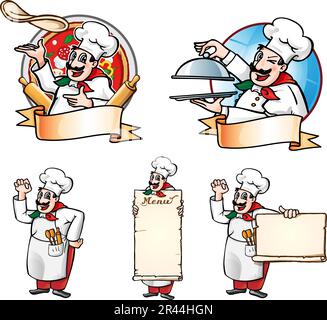 Cartoon chef collection set isolato su sfondo bianco Illustrazione Vettoriale