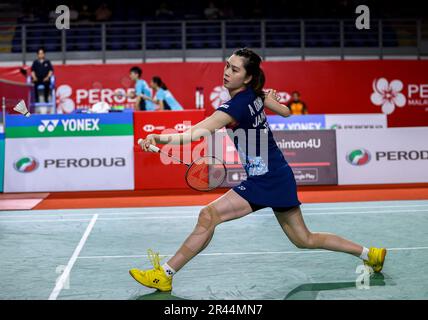 Kuala Lumpur, Malesia. 25th maggio, 2023. Aya Ohori del Giappone gioca contro Pusarla V. Sindhu dell'India durante la partita femminile del secondo turno dei Perodua Malaysia Masters 2023 all'Axiata Arena. Pusarla V. Sindhu dell'India ha vinto con i punteggi; 21/21 : 16/11. (Foto di Wong Fok Loy/SOPA Images/Sipa USA) Credit: Sipa USA/Alamy Live News Foto Stock