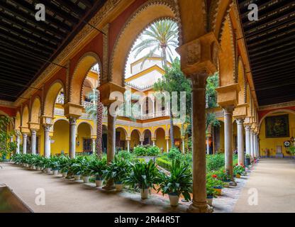 Cortile principale del Palazzo Las Duenas (Palacio de las Duenas) - Siviglia, Andalusia, Spagna Foto Stock