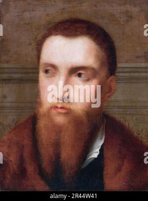 Parigi Bordone, Ritratto di Un uomo Bearded, testa e spalle, in un interno, pittura prima del 1571 Foto Stock