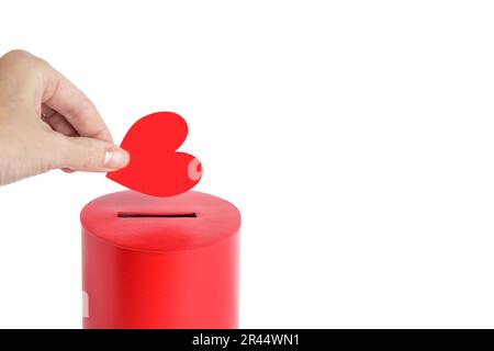 Box Bank e Red Heart, concetto di amore, carità e lavoro di soccorso Foto Stock