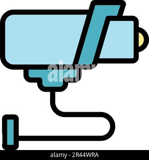 Icona della telecamera del deposito. Contorno icona vettoriale della telecamera della stanza di deposito per il disegno di fotoricettore isolato su colore di fondo bianco piatto Illustrazione Vettoriale